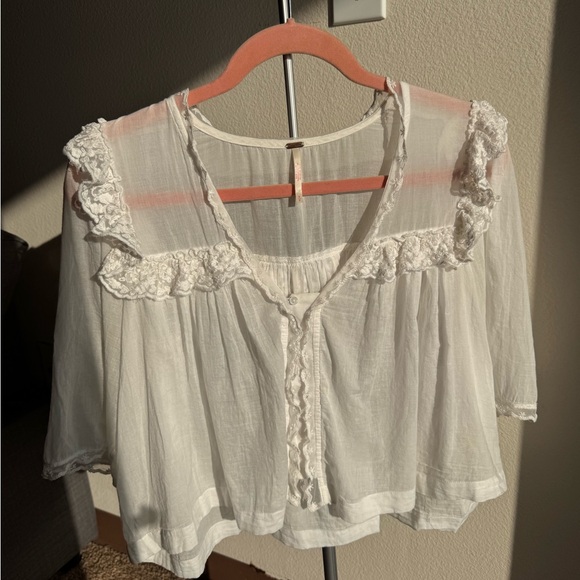 Free People Sheer White Lace Blouse - Picture 12 of 12